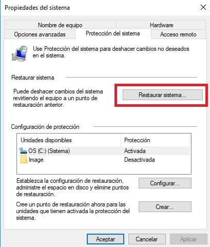 Cómo crear un punto de restauración en Windows 10
