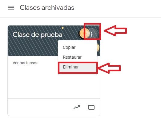 Eliminar clase en Google Classroom.