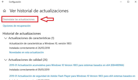 Cómo quitar actualizaciones en Windows 10