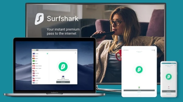 Interfaz de Surfshark VPN