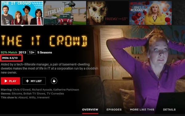 Catálogo de Netflix mostrando The IT Crowd