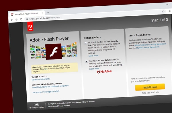 Página de descarga de Adobe Flash