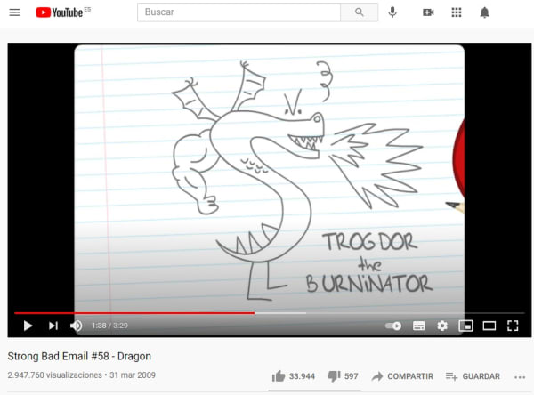 YouTube mostrando animación Flash