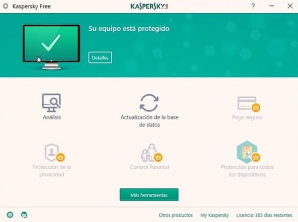 Interfaz de Kaspersky Free Antivirus