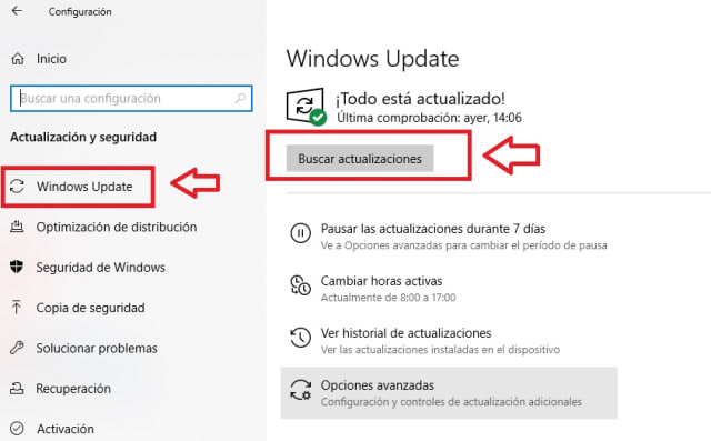Interfaz de Windows Update