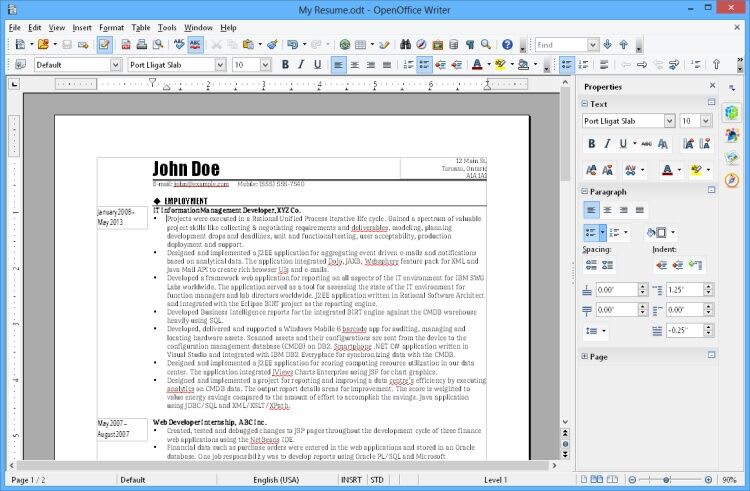 Interfaz de OpenOffice