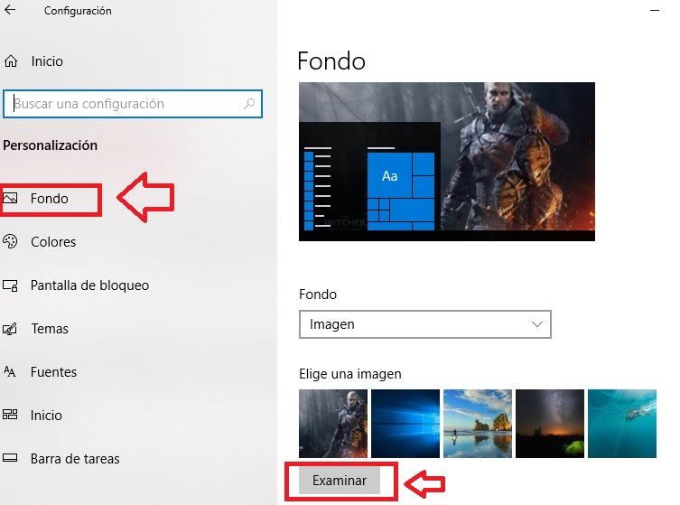 Establecer fondo de escritorio en Windows 10
