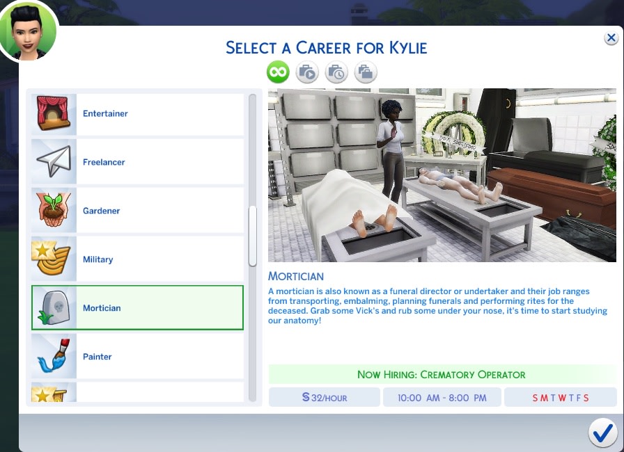 Mod para ser empleado de servicios funerarios para Los Sims 4
