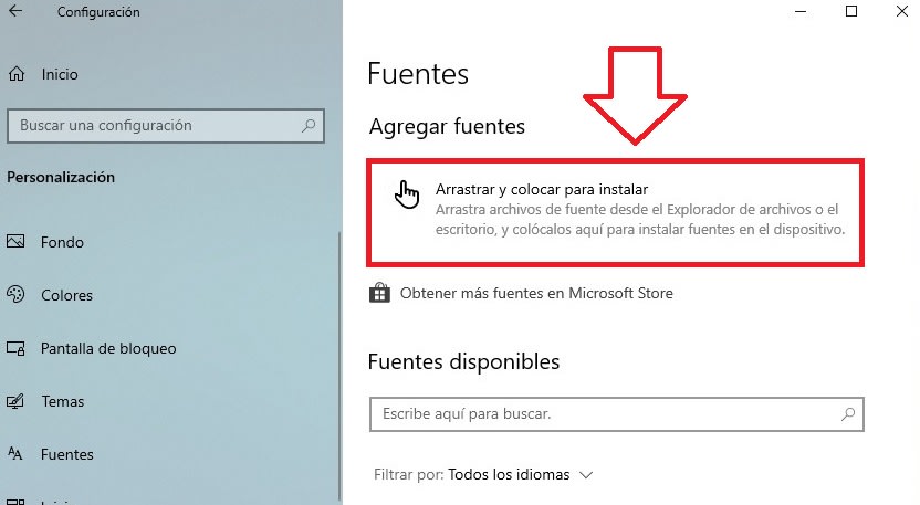Instalar nuevas fuentes en Windows 10
