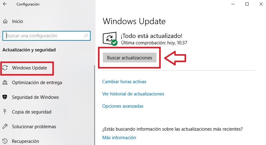 Buscar actualizaciones en Windows 10