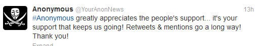Anonymous Twitter - pojedynczy tweet