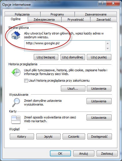 Jak zmienić stronę startową w Internet Explorer?