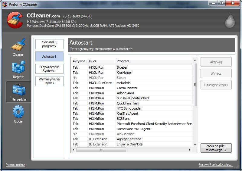 CCleaner. Autostart