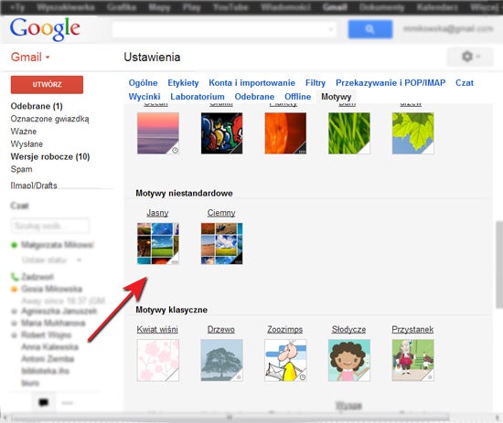 jak zmienic tlo Gmail
