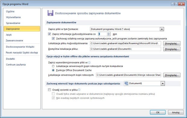 Word DOC DOCX automatyczne zapisywanie