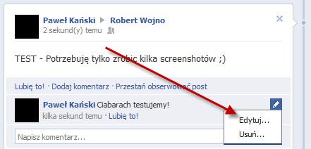 Edytowanie komentarzy na Facebooku