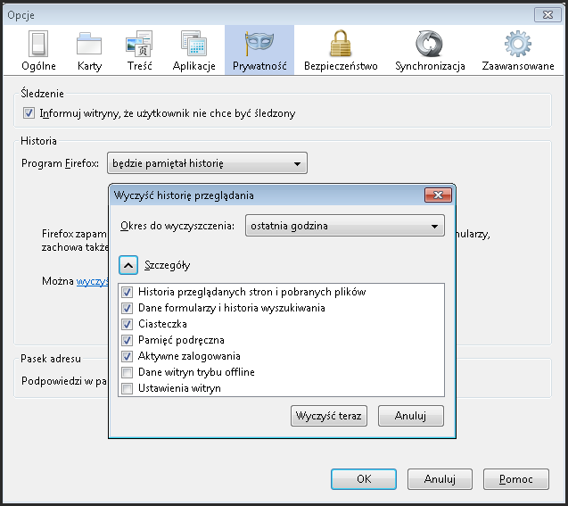 Usuwanie historii w Firefox