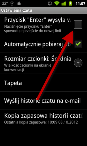 Enter wysyła wiadomość w WhatsApp