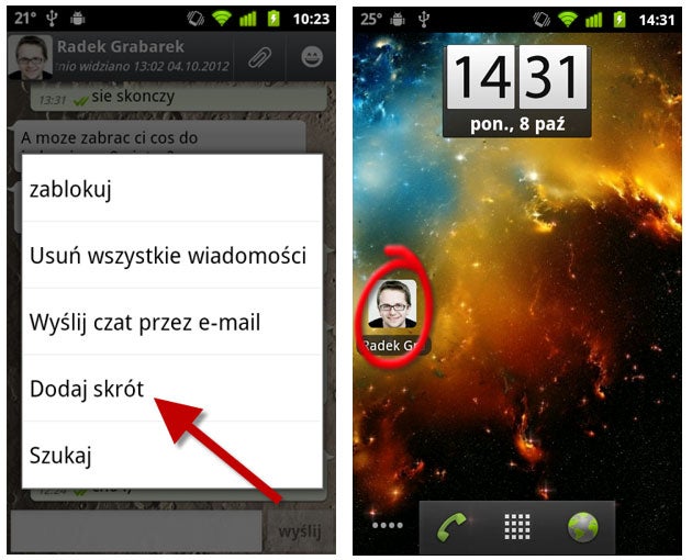 Tworzenie skrótu do kontaktu WhatsApp na glównym ekranie