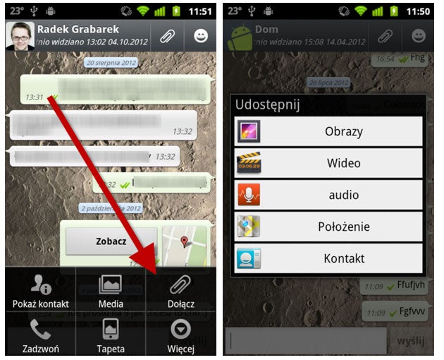 Udostepnianie mediów w czacie WhatsApp na Android