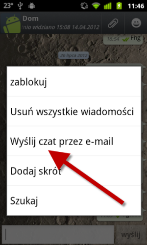 Wyślij czat WhatsApp Android przez email