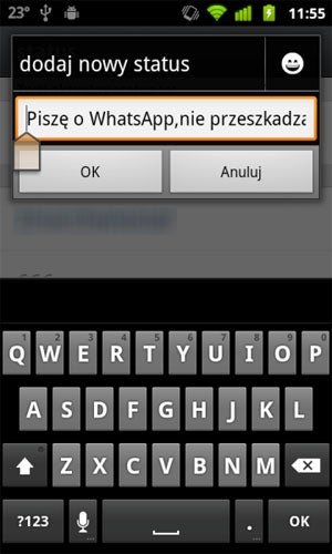 Zmiana statusu na WhatsApp Android