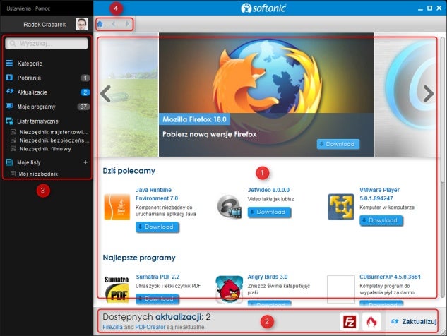 Okno główne Softonic dla Windows Okno główne Softonic dla Windows