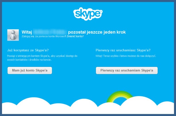Wybierz istniejace lub nowe konto Skype Wybierz istniejace lub nowe konto Skype