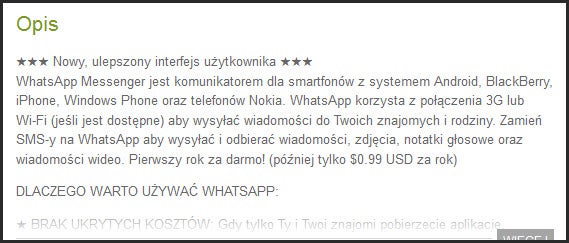 Cena za rok korzystania z WhatsApp Cena za rok korzystania z WhatsApp