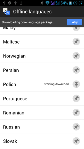 Google Translate - paczka z jezykiem polskim
