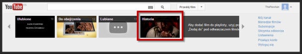 Historia obejrzanych klipów w YouTube