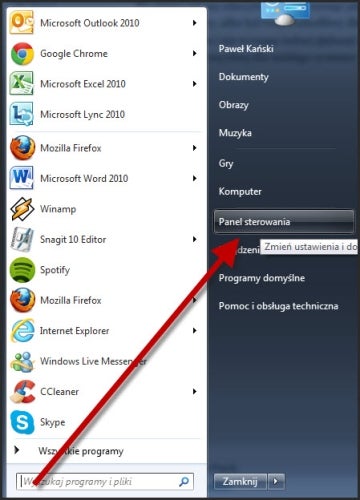 Menu Start - Panel Sterowania
