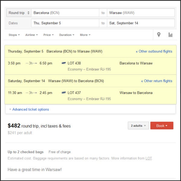 Wyszukwiarka lotów Google Flights