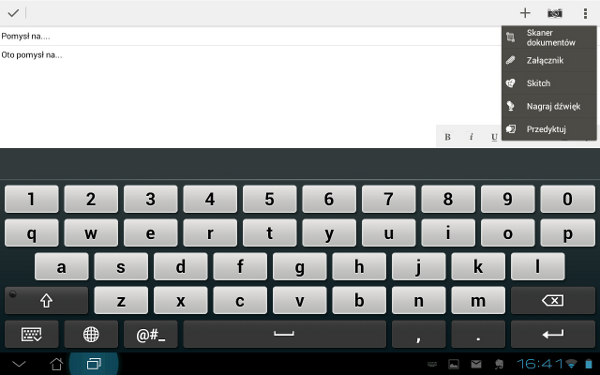 Evernote na tablet z Android