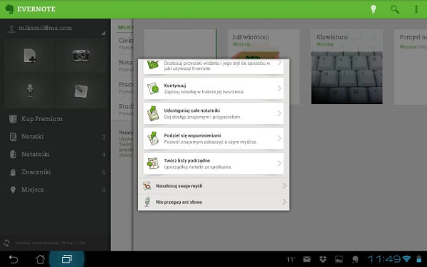 Evernote na tablet z Android