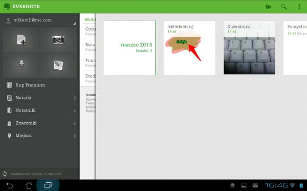 Evernote na tablet z Android