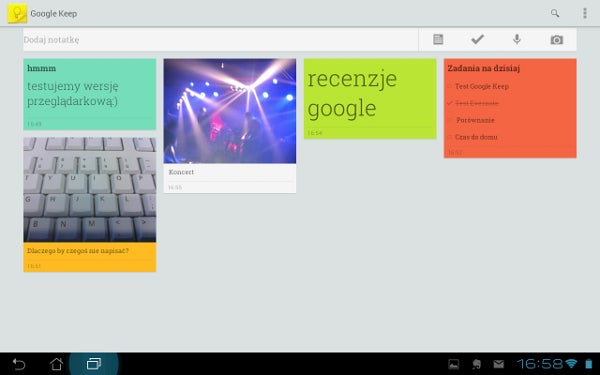 Google Keep na tablet z Android