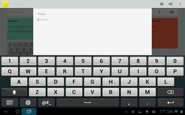 Google Keep na tablet z Android