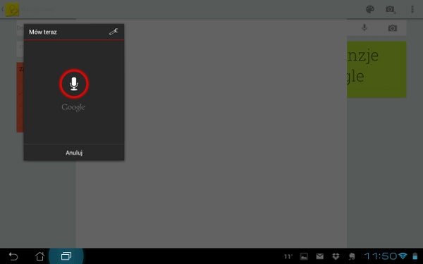 Google Keep na tablet z Android