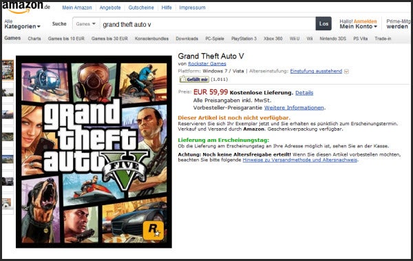GTA V - GTA 5 na niemieckim Amazon