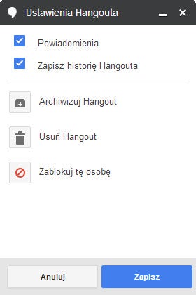 Hangouts- ustawienia