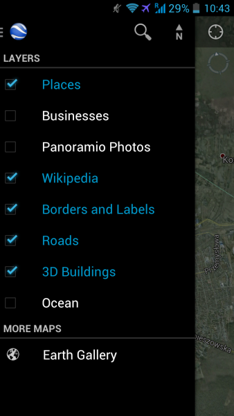 Lewy panel w Google Earth