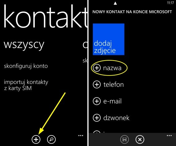 windows phone - jak dodać telefon do kontaktów
