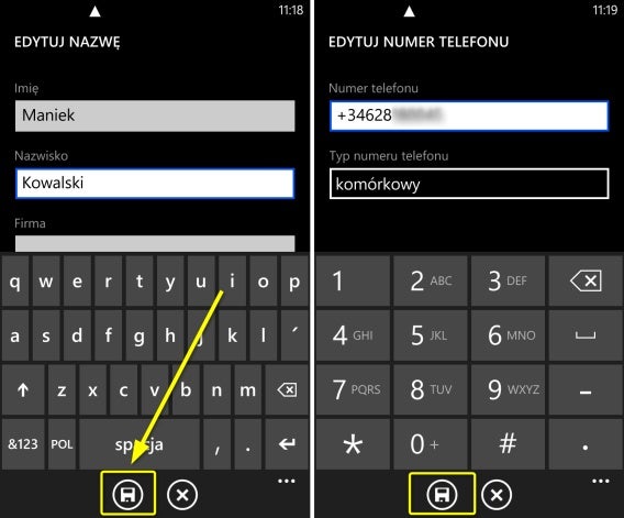 windows phone - jak dodać telefon do kontaktów