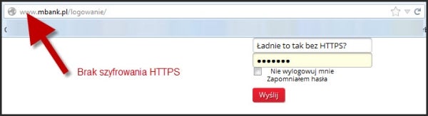 Brak szyfrowania na stronie mbanku