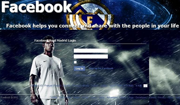 Real Madrid - fałszywe okno logowania do konta Facebook