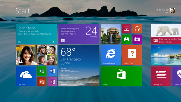 Windows 8.1 - główny widok menu startowego z tapetą