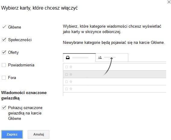 nowy gmail - wybierz karty, ktore chcesz włączyć nowy gmail - wybierz karty, ktore chcesz włączyć
