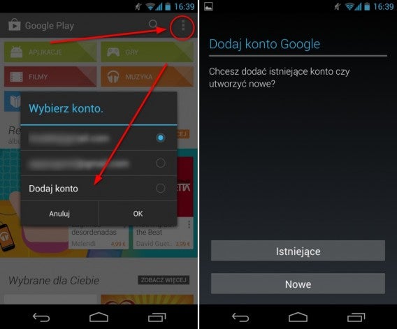 Dodaj konto w Google Play