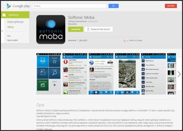 Strona aplikacji - Google Play